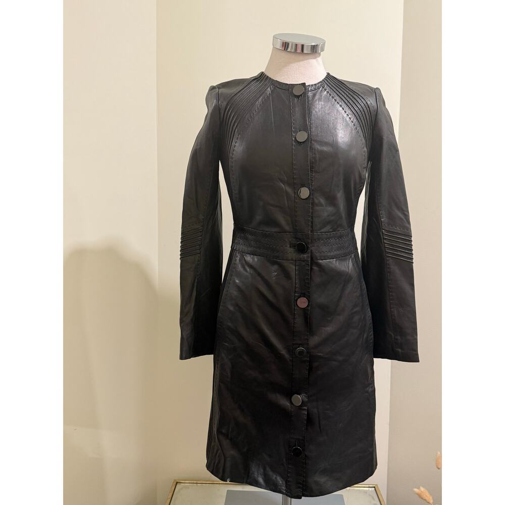 Tory Burch Black Genuine Leather Longline Coat – Size 2